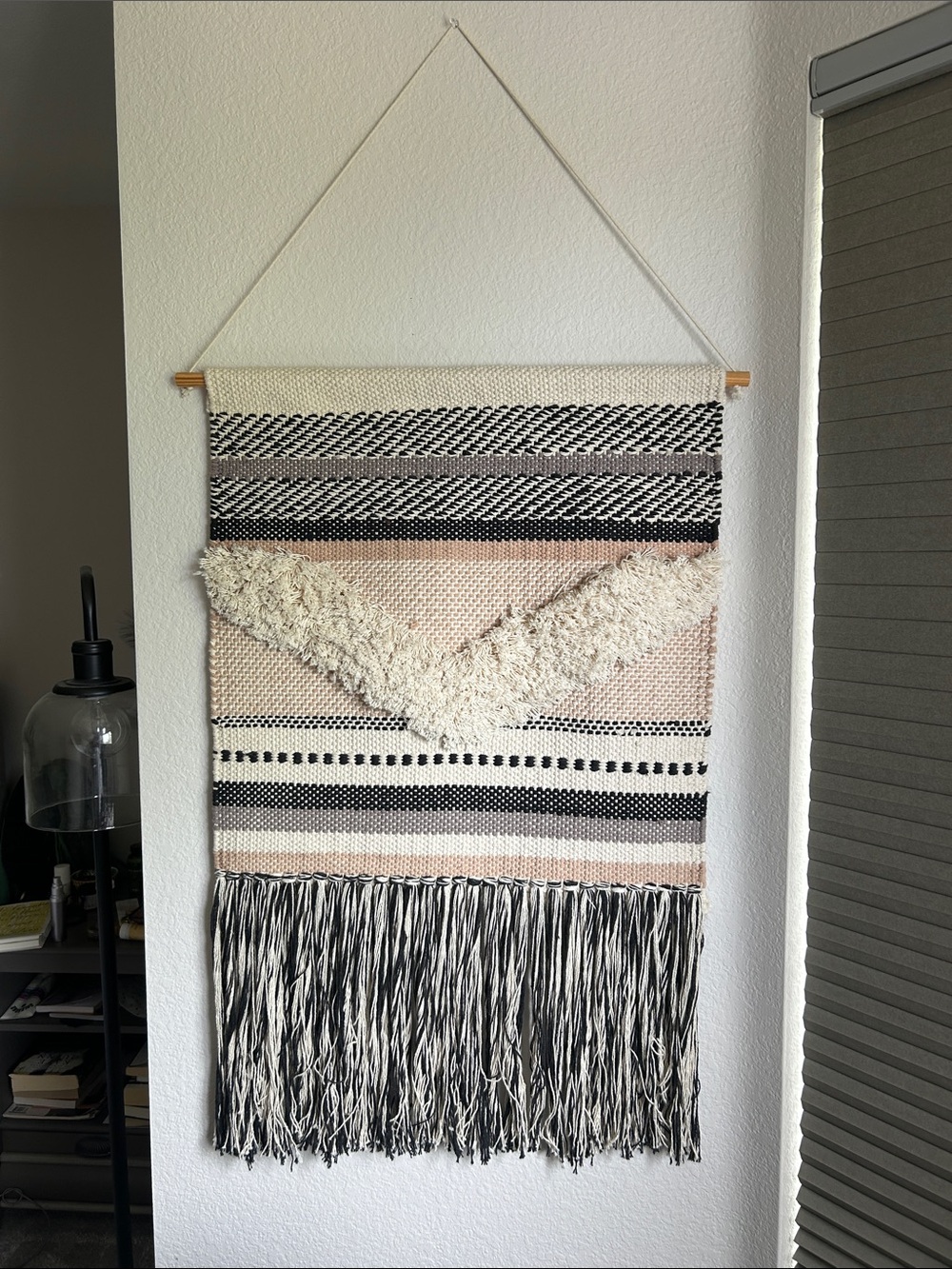Handwoven Cream, Black and Blush Boho Wall Tapestry -